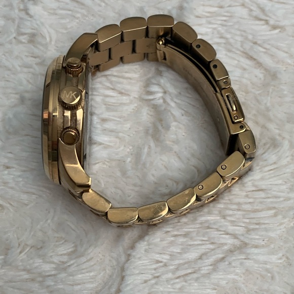 AUTHENTIC Michael Kors Stop Hunger Chronograph Turquoise Dial Ladies Watch Gold - Picture 4 of 6